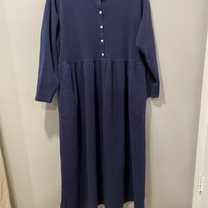 Eddie Bauer Navy Long-Sleeve Button-Front Maxi Dress